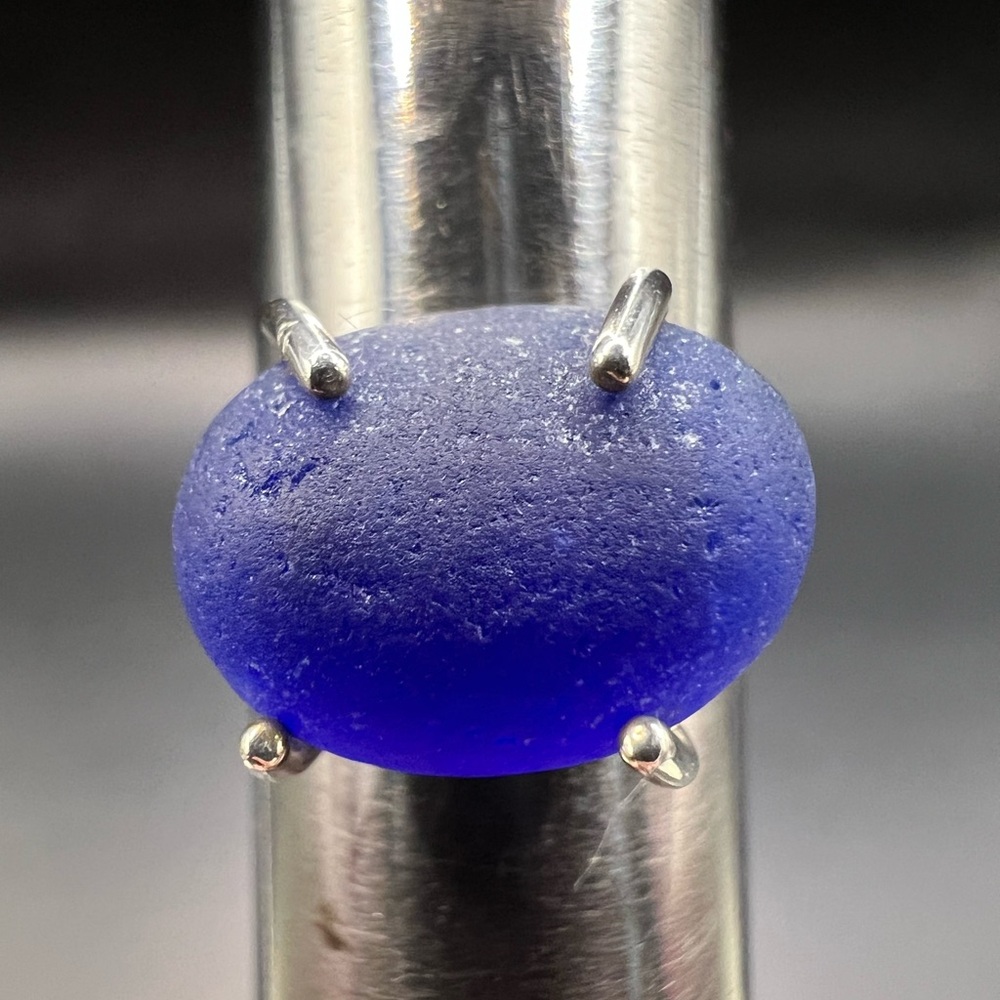 Sterling Silver Artist Ring with Cobalt Blue Beach Glass